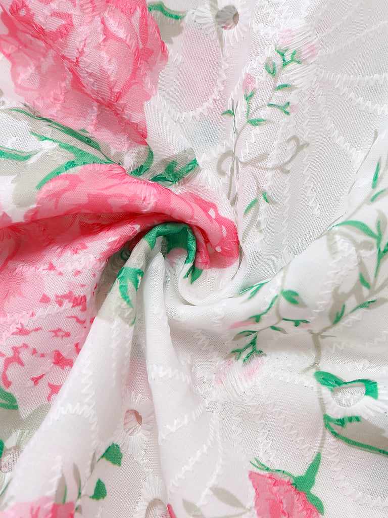 White 1950s Floral Dress 4