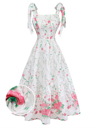 White 1950s Floral Dress 6