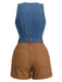 [Pre-Sale] Blue And Brown 1970s V Neck Denim Jumpsuit 2