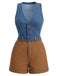 [Pre-Sale] Blue And Brown 1970s V Neck Denim Jumpsuit 3