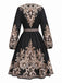 1970s Boho Paisley Print V Neck Lantern Sleeve Dress