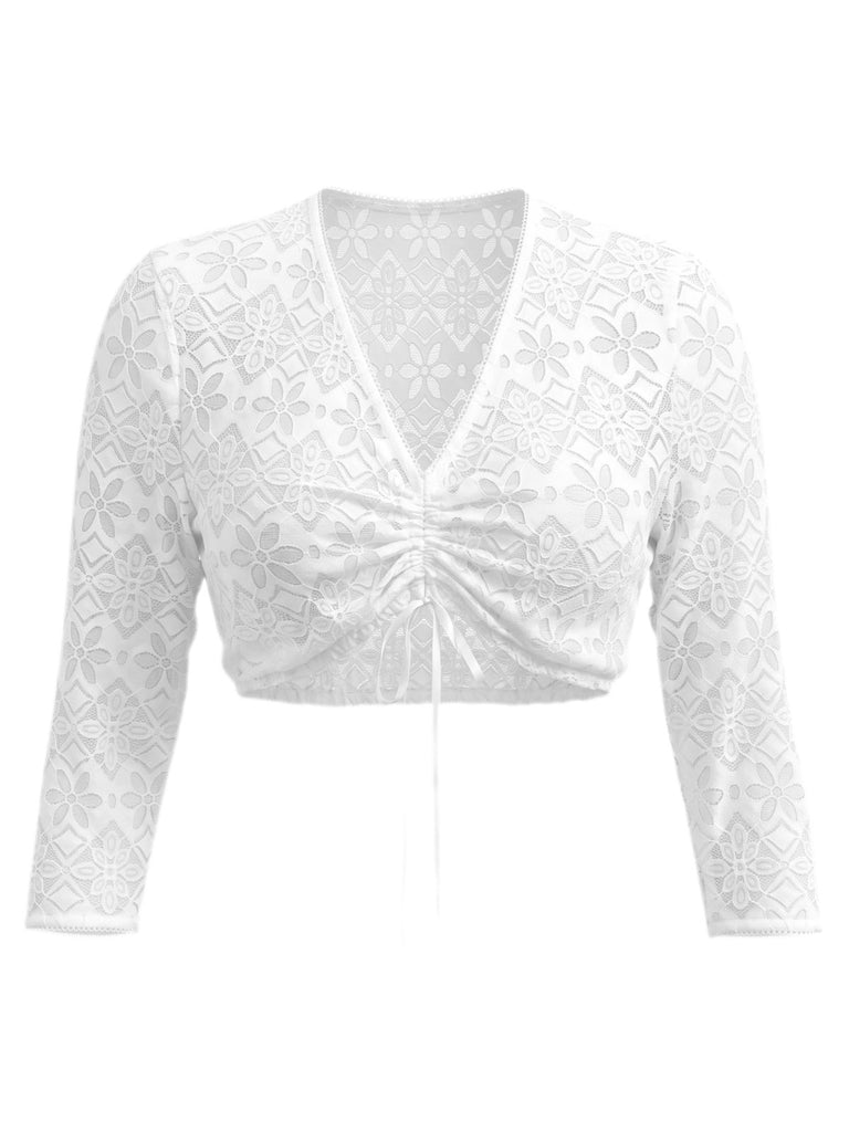 White 1950s V Neck Blouse