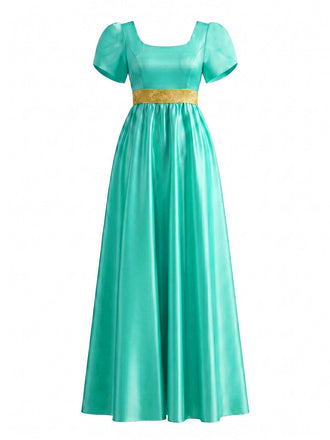 Ice Green 1930s Empire Waist Square Neck Satin Dress