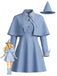 Blue 1950s Witch Cosplay Dress Cape Hat Costume Set