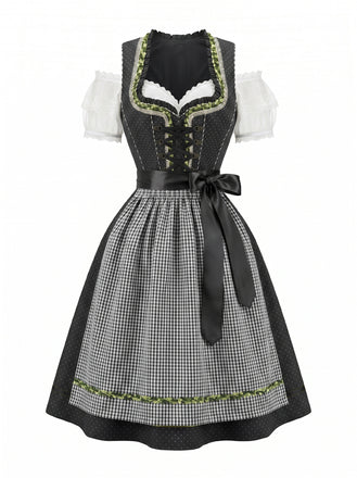 Black 1950s Plaid Lace Square Neck Two Piece Set