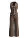 Caramel Colour 1950s V Neck Two Piece Set 2