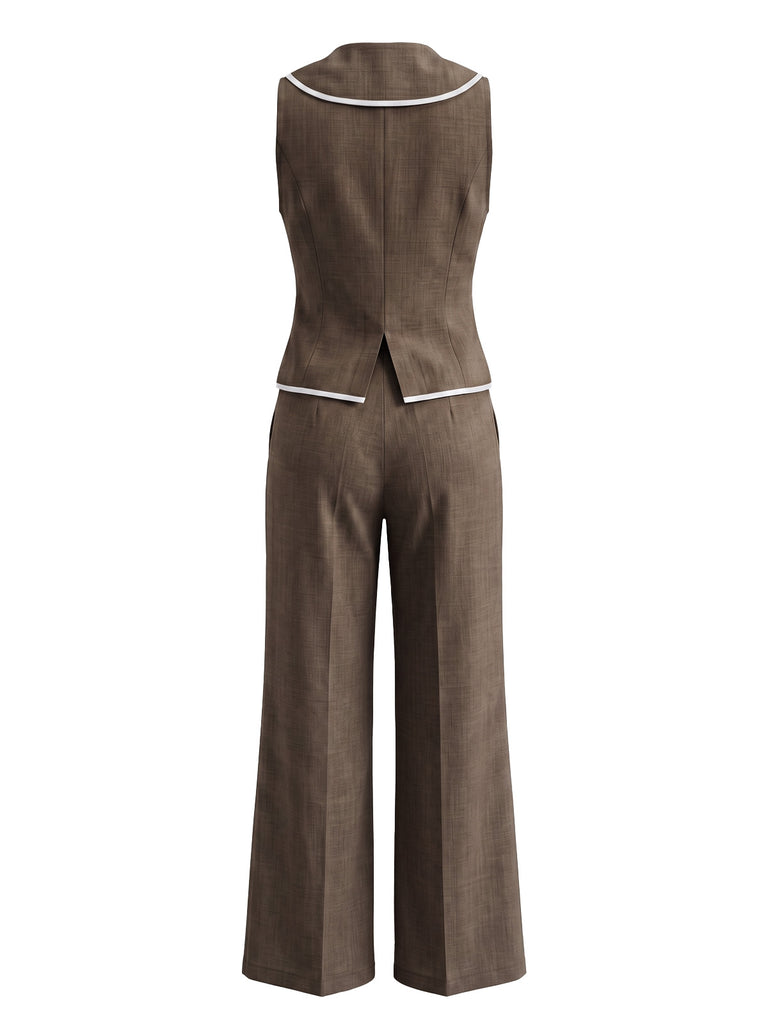 Caramel Colour 1950s V Neck Two Piece Set 3