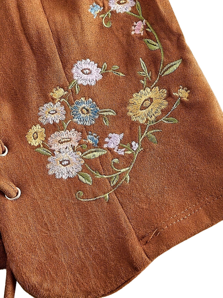 Light Brown 1950s Floral Square Neck Top 3