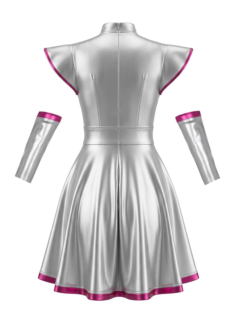 1970s Metallic Futuristic Space Pleated Dress