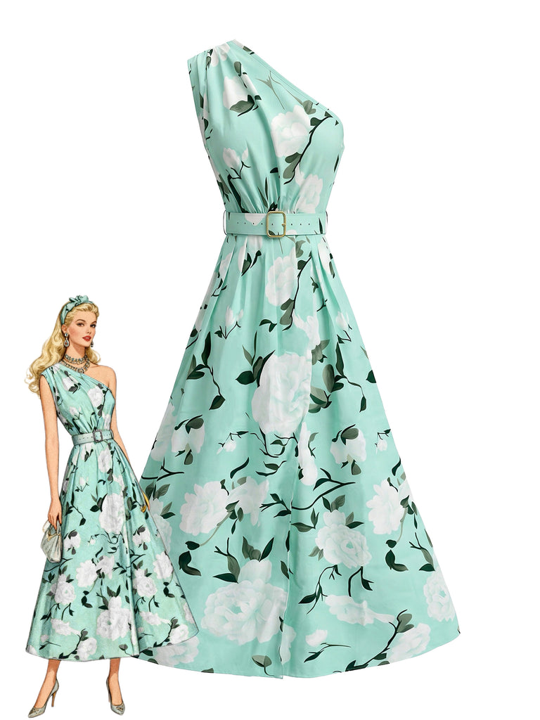 Ice Green 1950s Floral Vintage Classic Dress