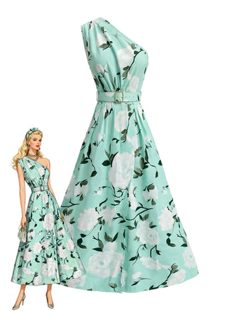 Ice Green 1950s Floral Vintage Classic Dress