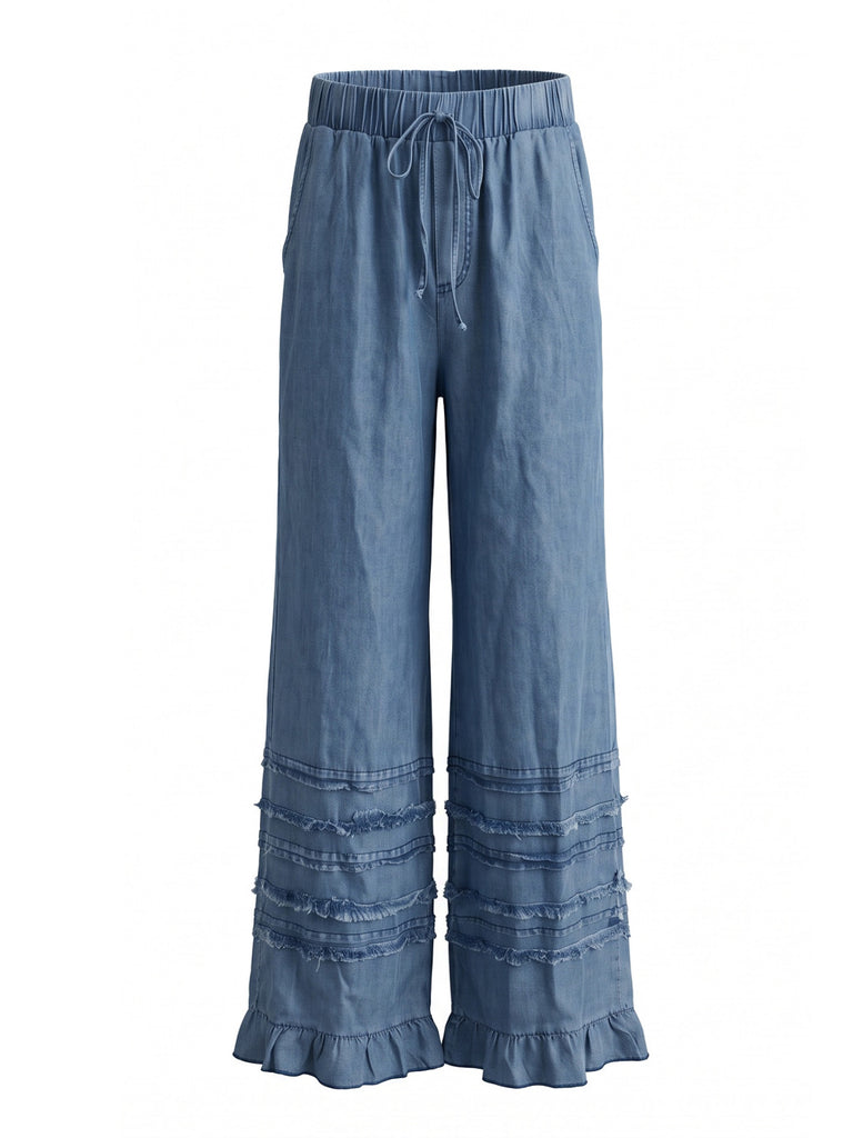 Blue 1970s Ruffle Denim Pants 2
