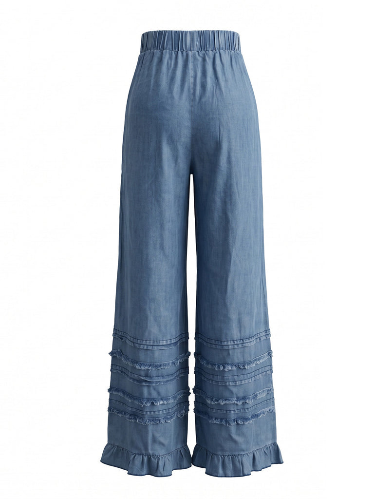 Blue 1970s Ruffle Denim Pants 3