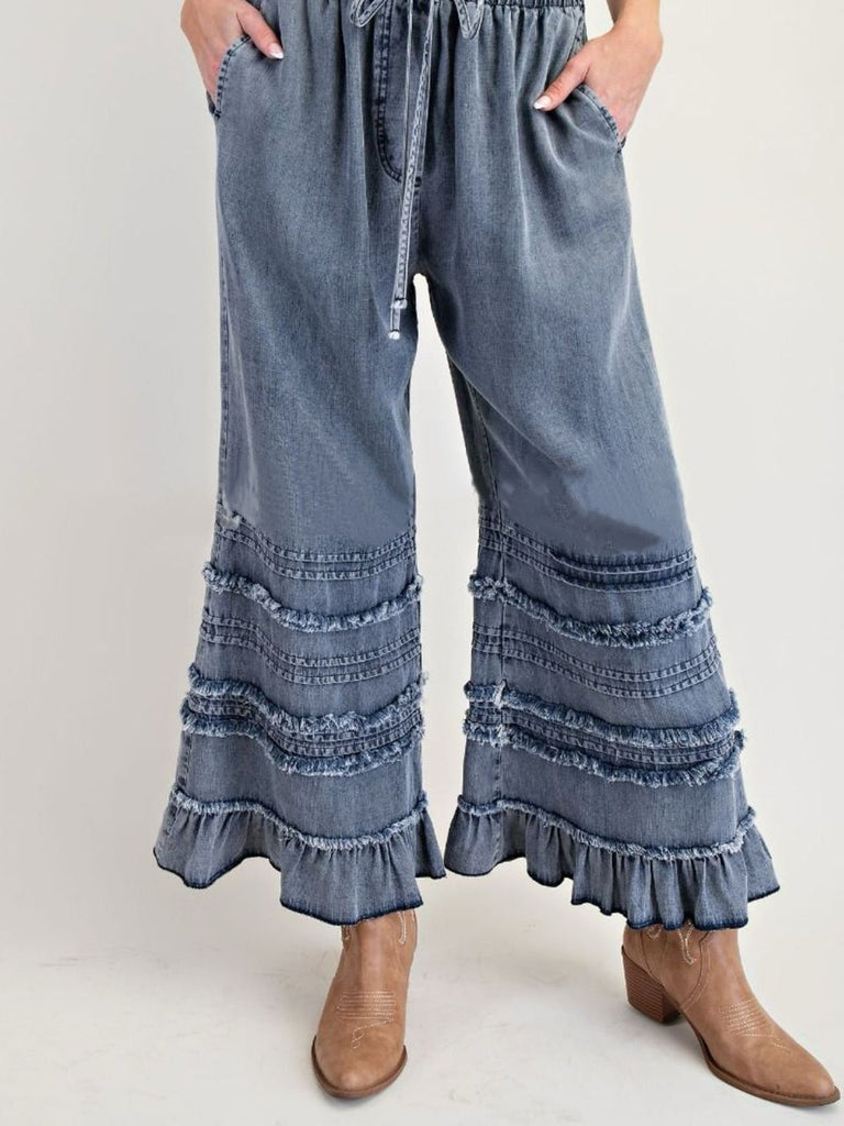 Blue 1970s Ruffle Denim Pants 4