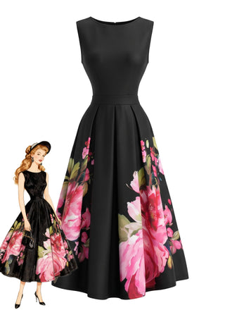 Black 1950s Floral Dress