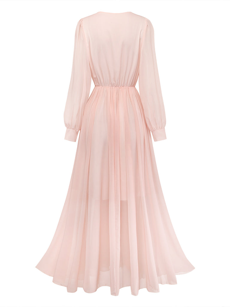 Orange Pink 1930s Floral V Neck Dress 3