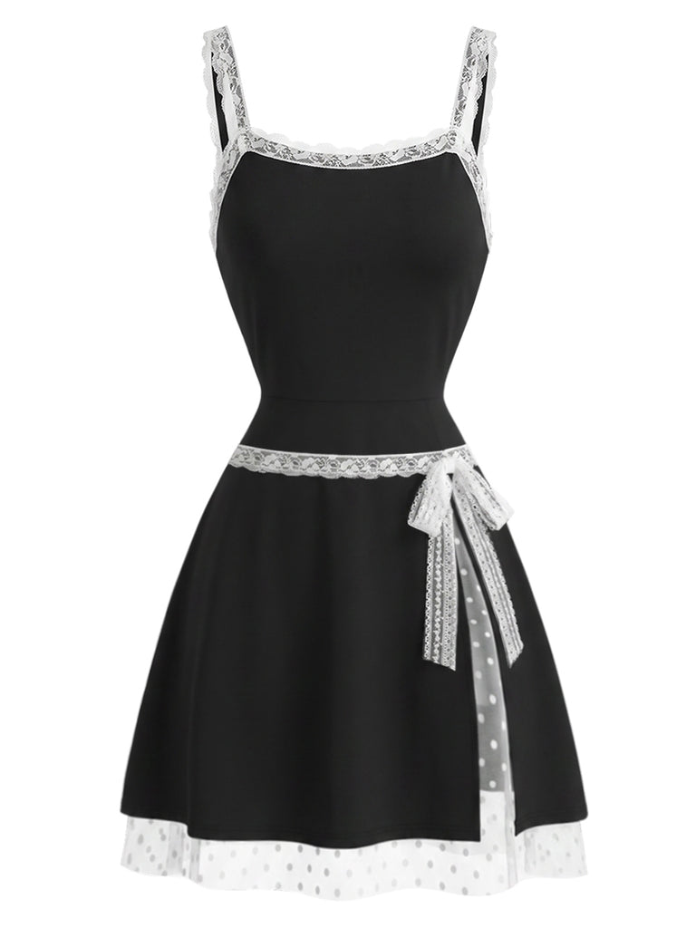 [Pre-Sale] Black White 1960s Lace Bow Dress 2
