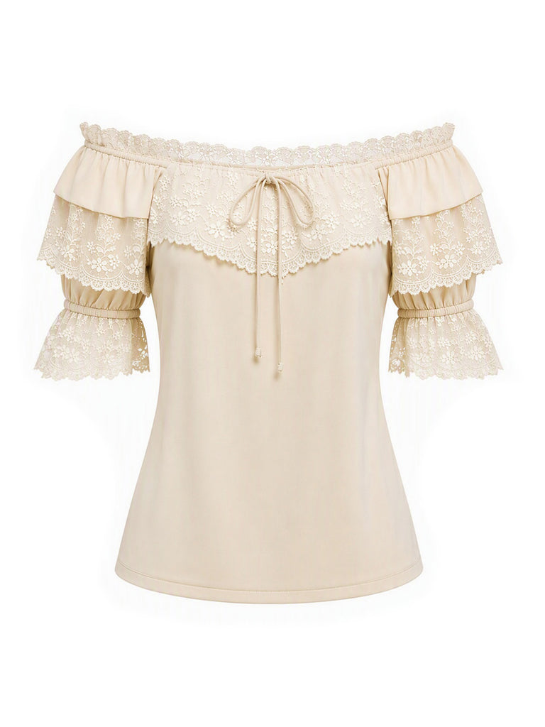 [Pre-Sale] Beige 1970s Lace Ruffle Blouse 3