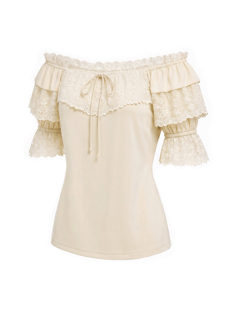 [Pre-Sale] Beige 1970s Lace Ruffle Blouse 4