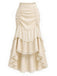 [Pre-Sale] 2PCS Beige 1970s Off‑Shoulder Lace Ruffle Top & Asymmetric Skirt