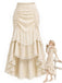 [Pre-Sale] Beige 1970s Lace Asymmetric High Waist Tiered Ruffle Skirt