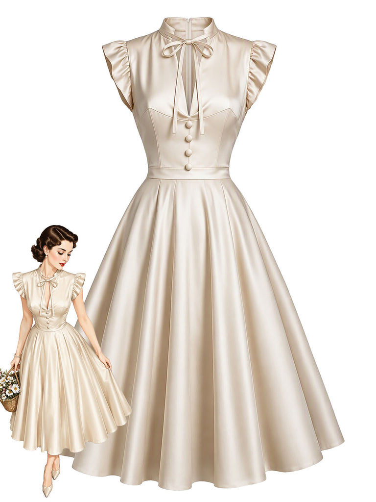Beige 1950s V Neck Dress 1