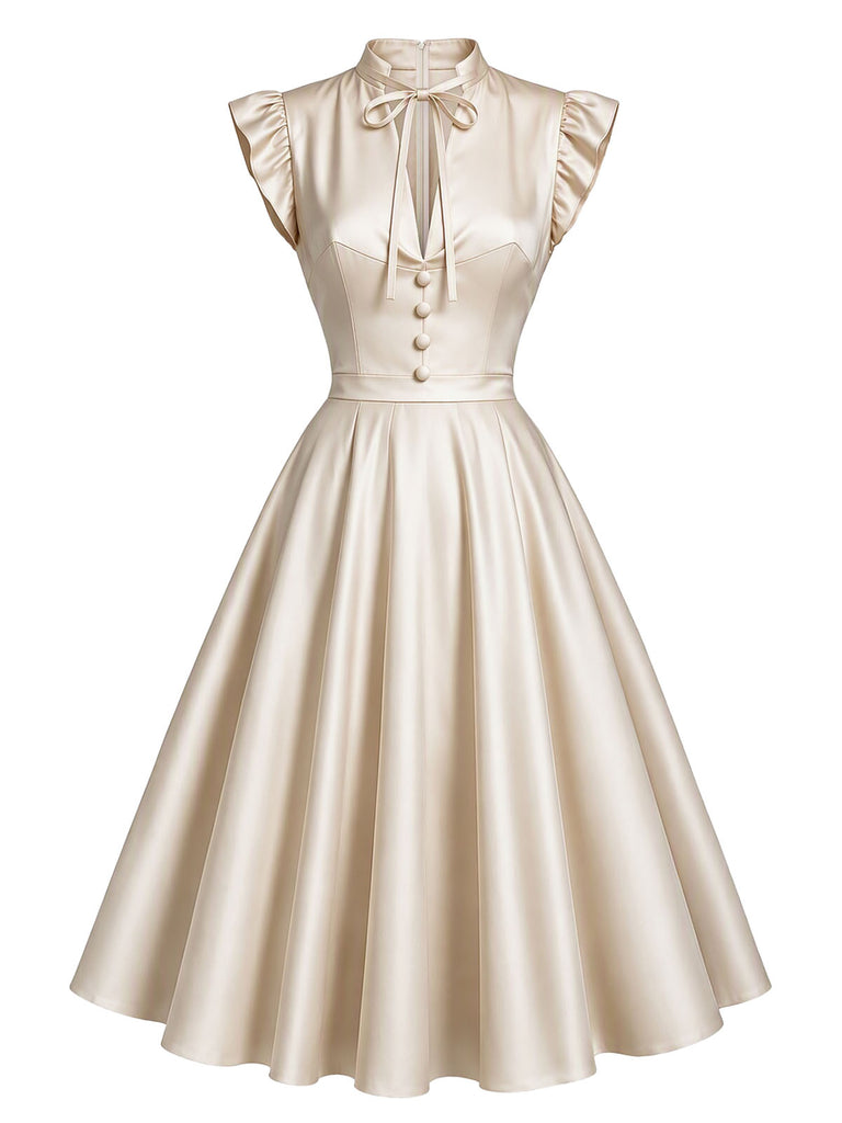 Beige 1950s V Neck Dress 2