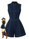 [Pre-Sale] Blue 1980s Stand Collar Sleeveless Button Front Denim Romper