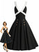 [Pre-Sale] Black 1950s Contrast Deep V Double Buttons Swing Dress