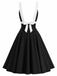 [Pre-Sale] Black 1950s Contrast Deep V Double Buttons Swing Dress