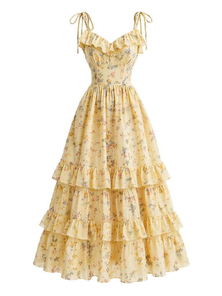 [Pre-Sale] Midium Yellow 1950s Floral Ruffle Dress 2
