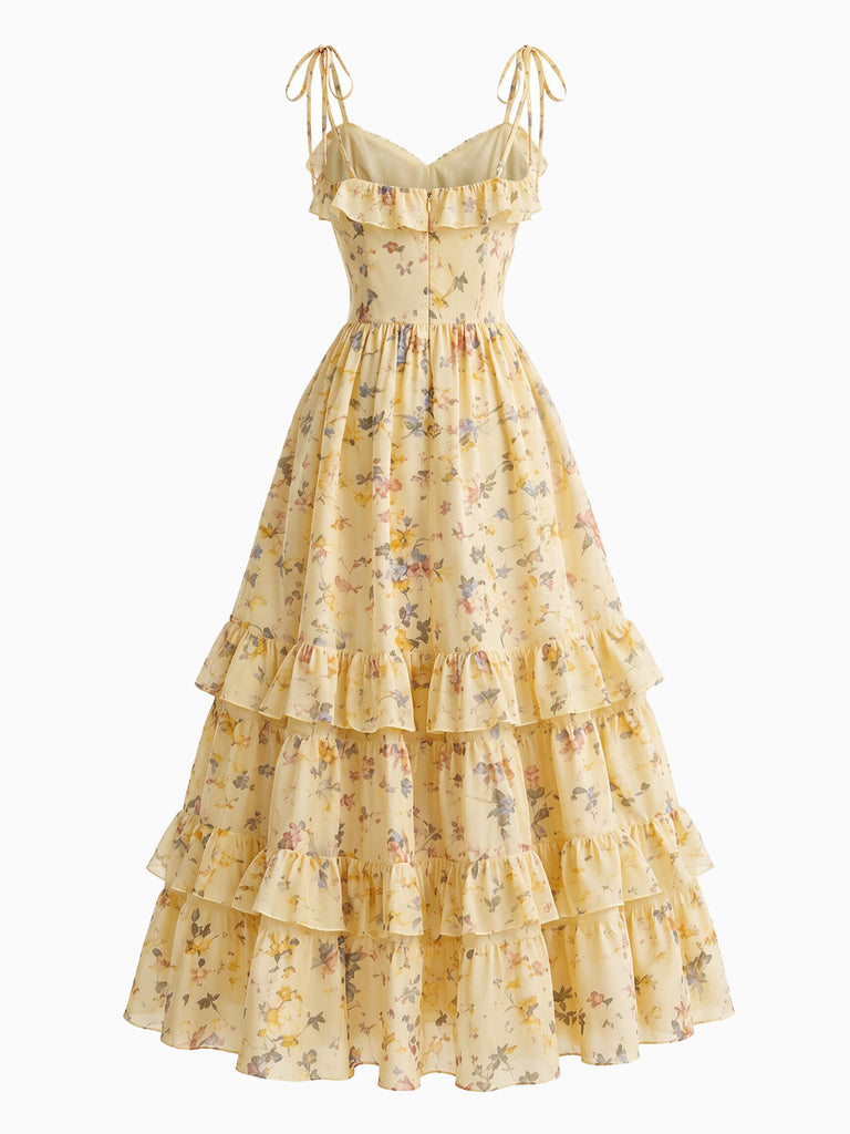 [Pre-Sale] Midium Yellow 1950s Floral Ruffle Dress 3