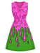 [Pre-Sale] 1960s Tie Neck Spooky Slime Drip Sleeveless Dress