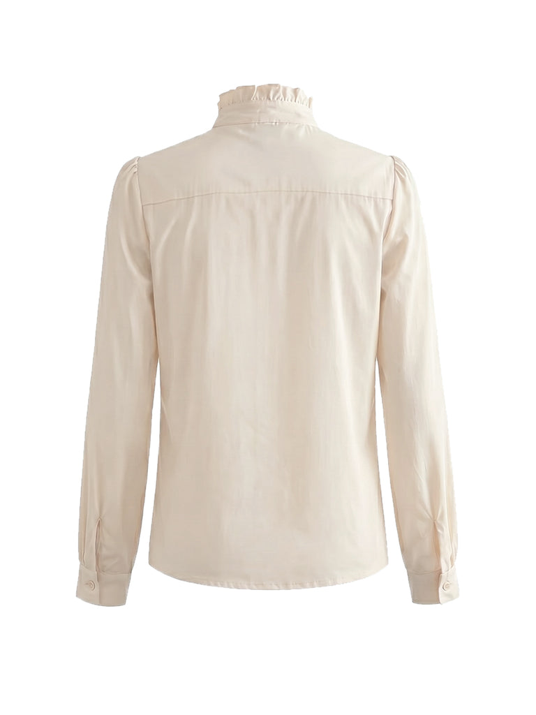 [Pre-Sale] Ivory 1940s Bow Tie Ruffle Collar Blouse