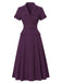 Deep Purple 1940s Pinstripe Belted Shirt Collar Midi Dress