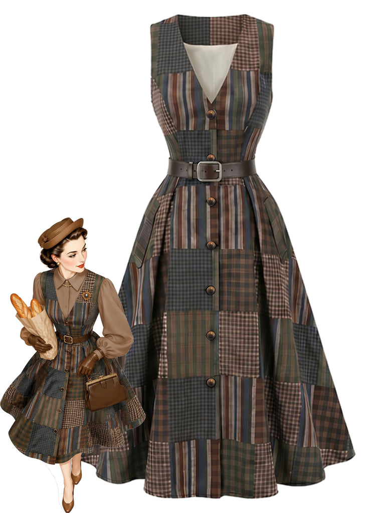 [Pre-Sale] Brown Floral V Neck Dress 1