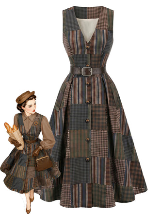 [Pre-Sale] Brown Floral V Neck Dress 1