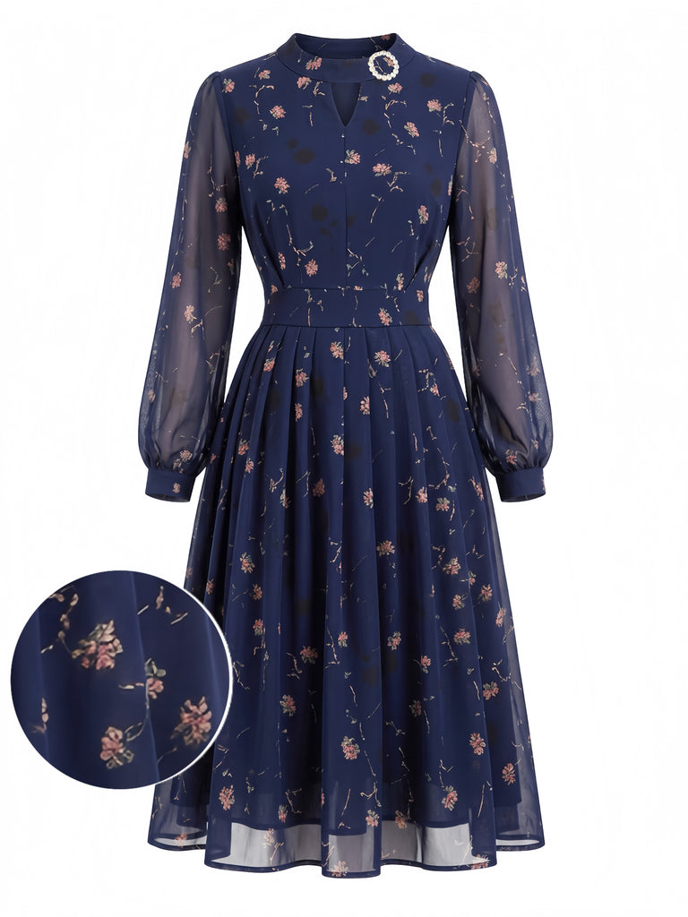 Deep Blue 1940s Floral Dress