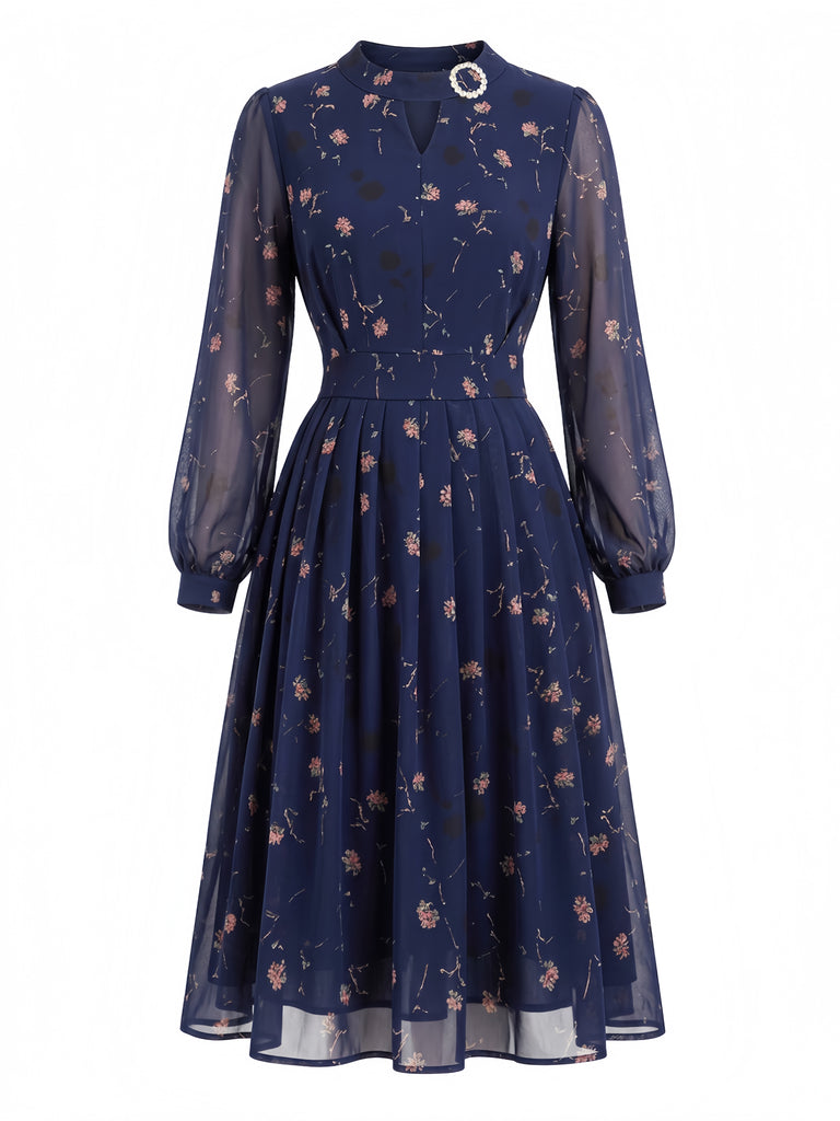 Deep Blue 1940s Floral Dress 2