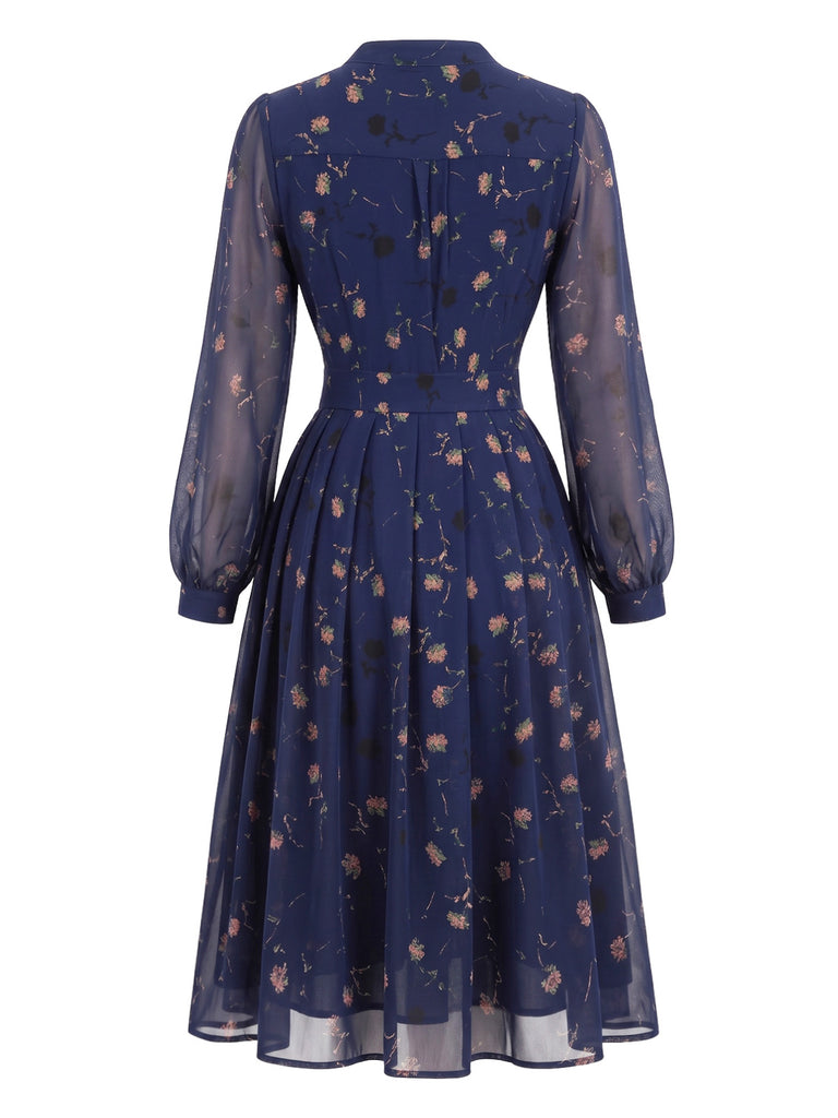 Deep Blue 1940s Floral Dress 3