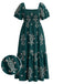 Plus Size Green 1940s Square Neck Ruffle Dress