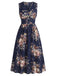 Plus Size Deep Blue 1950s Floral V Neck Dress 3