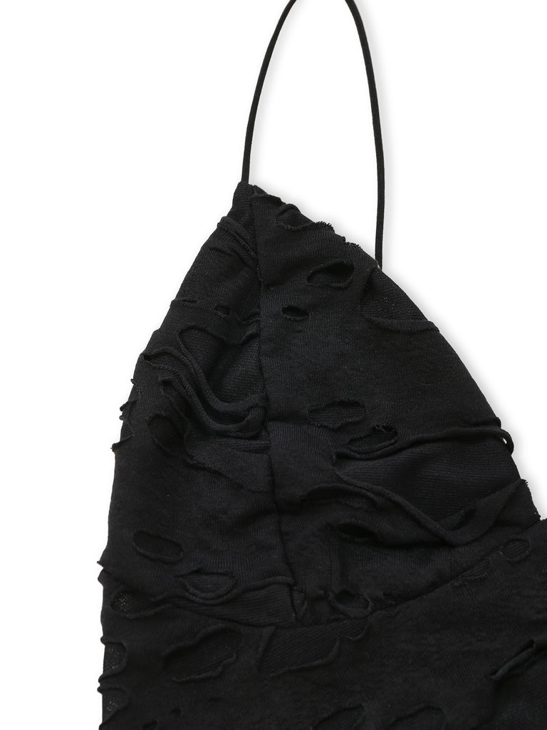 Black 1960s Halloween Distressed Hollow Out Cami Dress