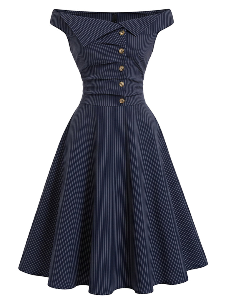 [Pre-Sale] 1950s Striped Off Shoulder Midi Dress 2