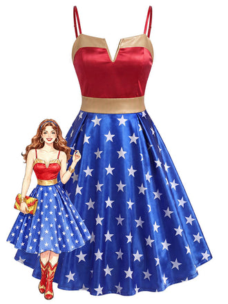 [Pre-Sale] 1950s Wonder Woman Star Print Swing Party Dress