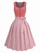 Pink 1950s Velvet Sweetheart Neck Button Front Dress & Apron