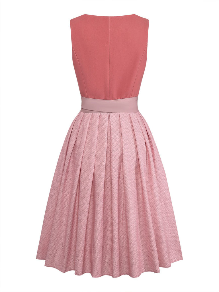Pink 1950s Velvet Sweetheart Neck Button Front Dress & Apron