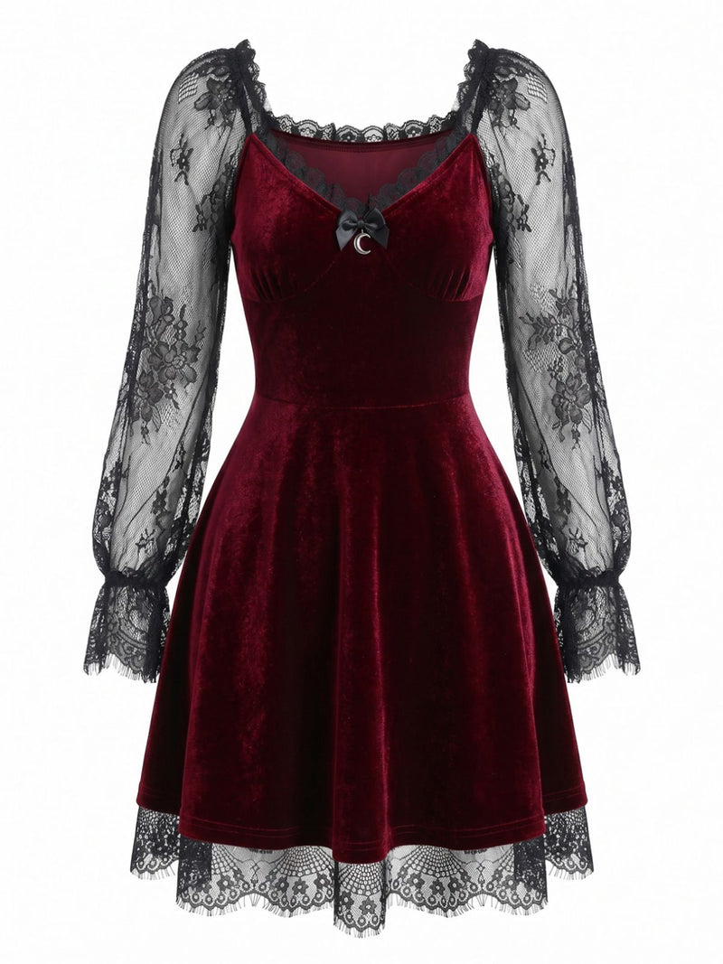 gothic mini dress 1950s Velvet Black Lace Color:Vintage Rose Purple Blush Wash Denim not against you It Modest Formal Polka Dot