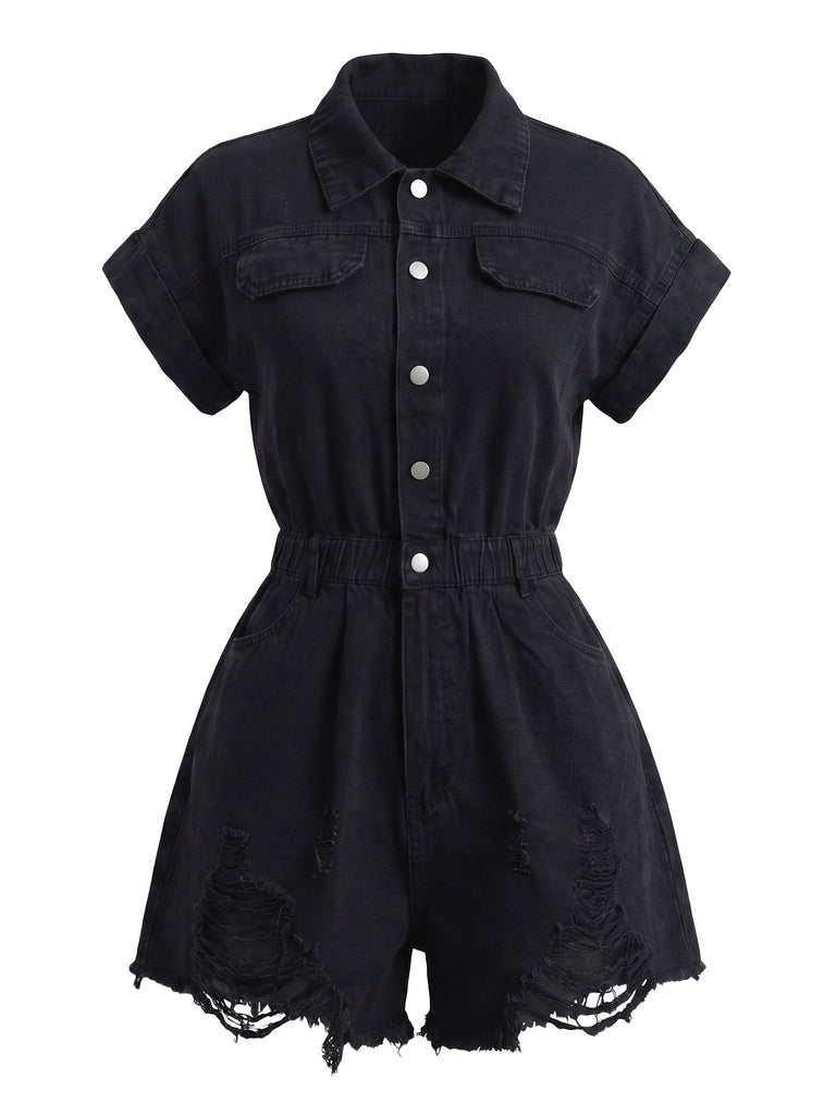 Black 1950s Denim Jumpsuit 2