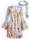 1970s Psychedelic Print Bell Sleeve Mini Dress with Headband